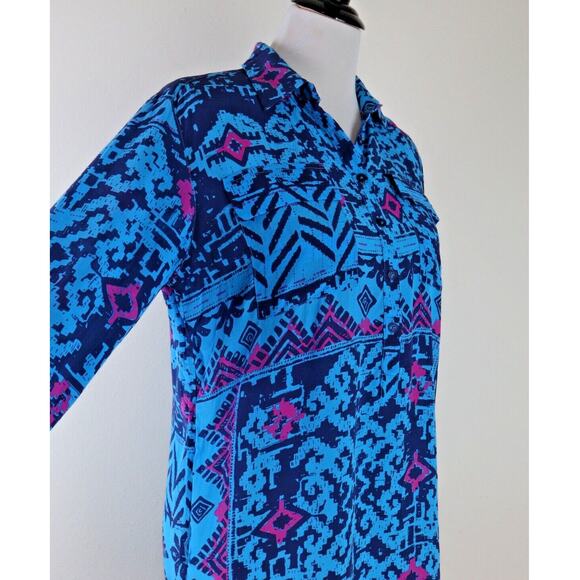 Tori Richard Size 2 Silk Popover Dress Long Sleeve Geometric Blue Pink - Picture 6 of 10